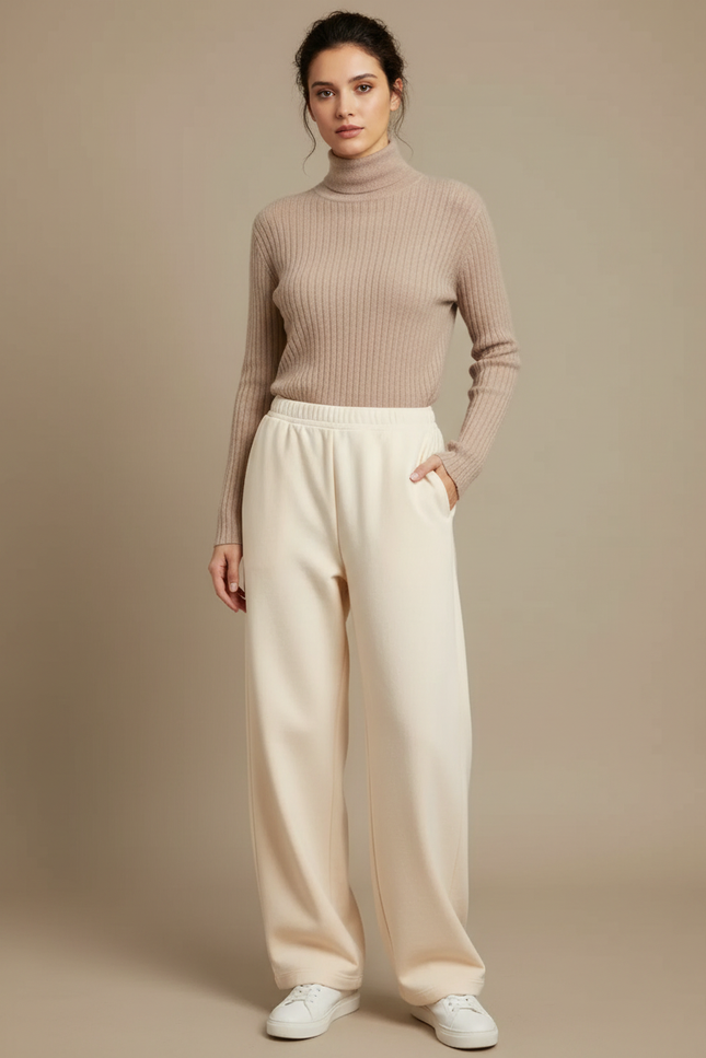 Pantalon Japonais Crème Ample Molleton Doux Confortable - Beige