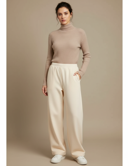 Pantalon Japonais Crème Ample Molleton Doux Confortable - Beige