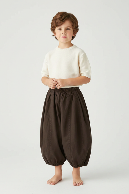 Pantalon Japonais Sarouel Enfant Marron Ample Coton