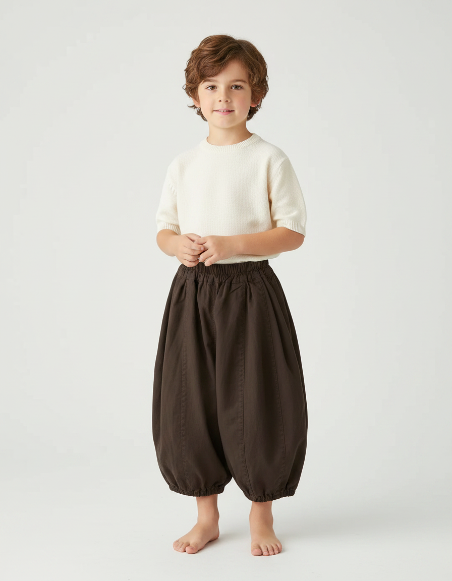 Pantalon Japonais Sarouel Enfant Marron Ample Coton