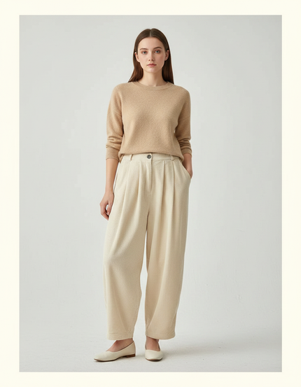 Pantalon Japonais Velours Côtelé Ample Beige Harem - Cordé