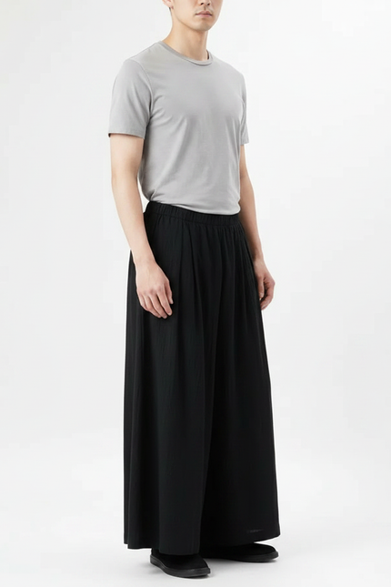Pantalon Japonais Noir Ample Fluide Décontracté Homme - Viscose