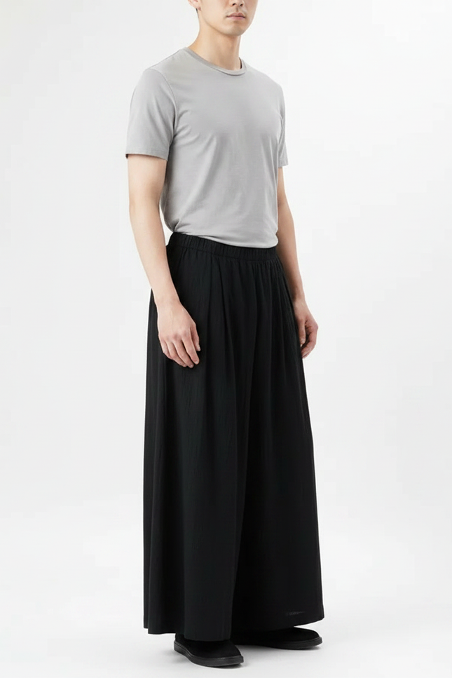Pantalon Japonais Noir Ample Fluide Décontracté Homme - Viscose