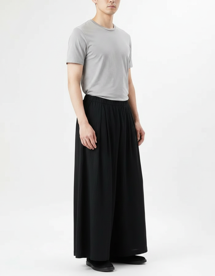 Pantalon Japonais Noir Ample Fluide Décontracté Homme - Viscose