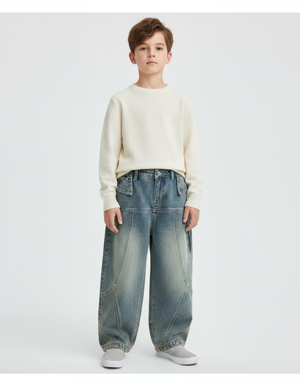 Pantalon Japonais Denim Bleu Ample Garçon Vintage - Jean