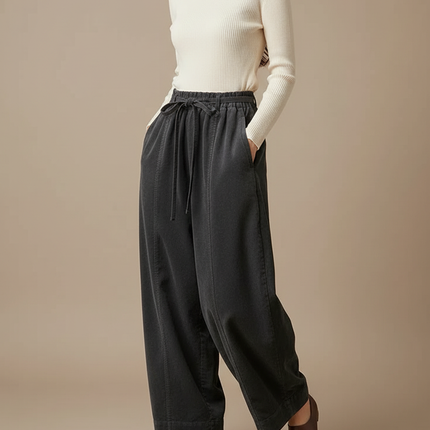 Pantalon Japonais Large Côtelé Gris Ample Décontracté - Cordé
