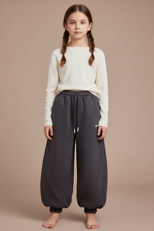 Pantalon Japonais Gris Ample Molleton Confortable Fille