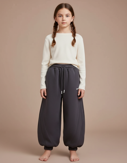 Pantalon Japonais Gris Ample Molleton Confortable Fille