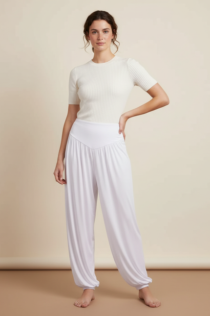 Pantalon Japonais Sarouel Fluide Blanc Yoga Femme - Viscose