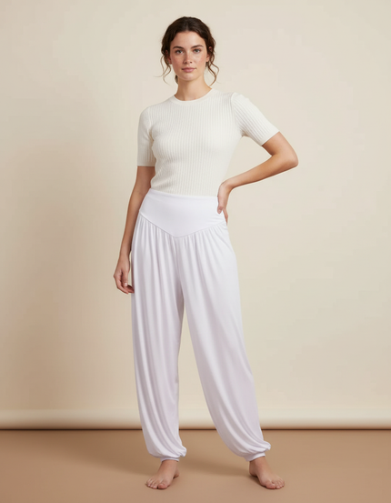 Pantalon Japonais Sarouel Fluide Blanc Yoga Femme - Viscose
