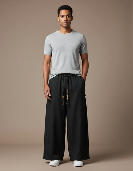 Pantalon Japonais Noir Ample Fluide Homme Élégant - Laine