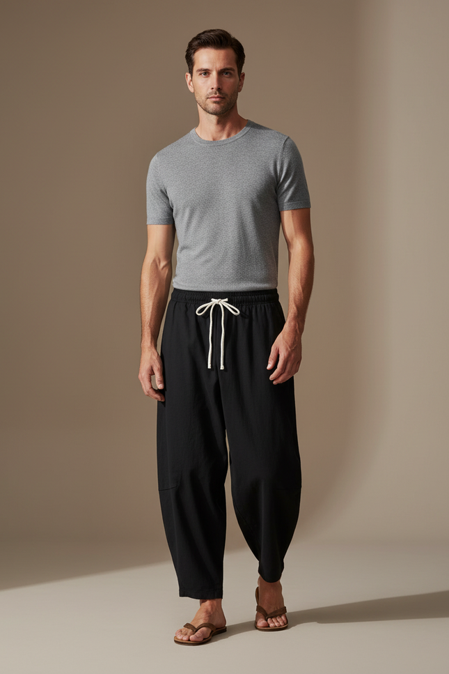 Pantalon Japonais Noir Ample Coton Homme Confortable