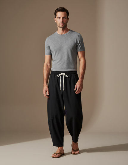 Pantalon Japonais Noir Ample Coton Homme Confortable