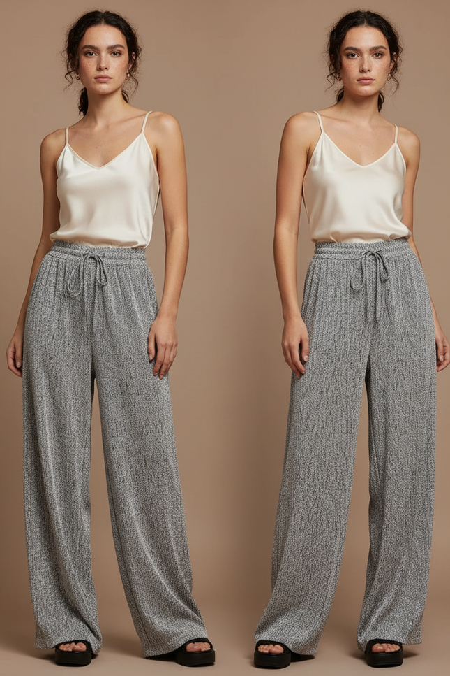 Pantalon Japonais Gris Fluide Ample Cordon Élégant - Maille