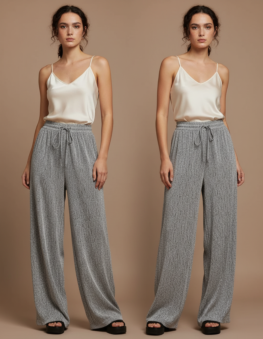Pantalon Japonais Gris Fluide Ample Cordon Élégant - Maille