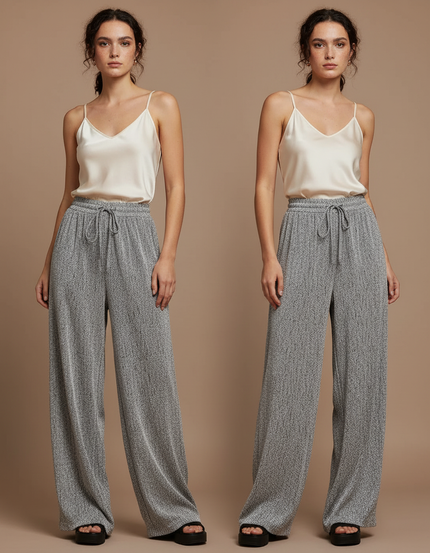 Pantalon Japonais Gris Fluide Ample Cordon Élégant - Maille