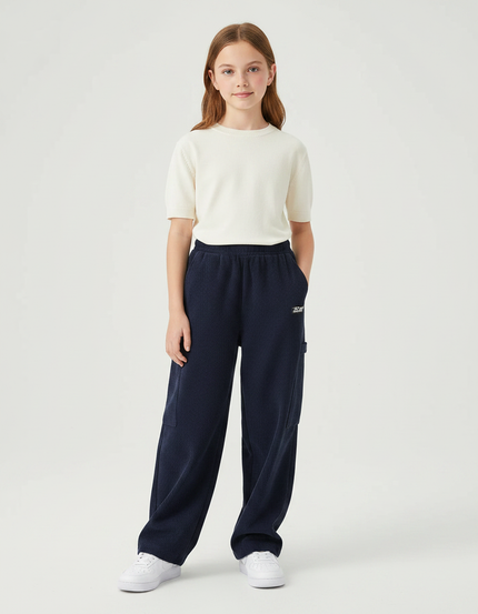 Pantalon Japonais Bleu Marine Côtelé Ample Décontracté Enfant - Cordé