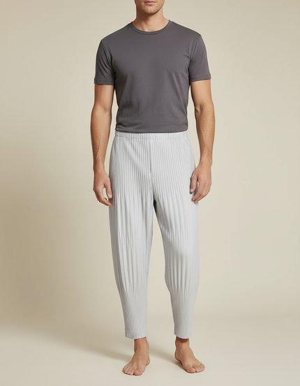 Pantalon Japonais Plissé Gris Ample Décontracté Fluide - Polyester