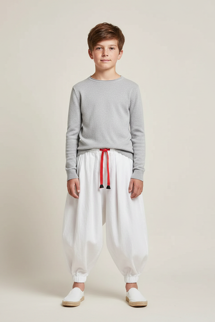 Pantalon Japonais Blanc Ample Coton Enfant Harem