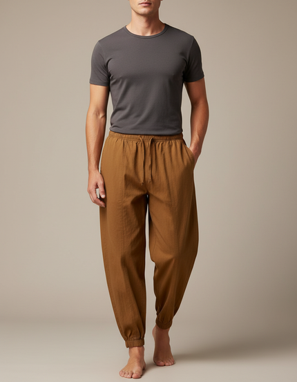 Pantalon Japonais Marron Ample Coton Confortable