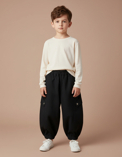 Pantalon Japonais Noir Cargo Ample Garçon Coton