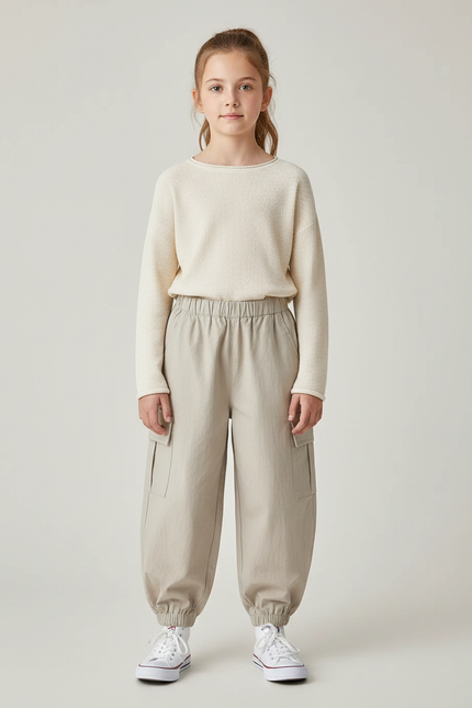 Pantalon Japonais Beige Cargo Ample Élastique Confort - Toile
