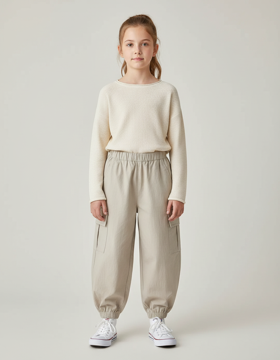 Pantalon Japonais Beige Cargo Ample Élastique Confort - Toile