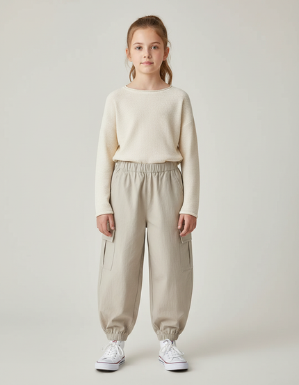 Pantalon Japonais Beige Cargo Ample Élastique Confort - Toile