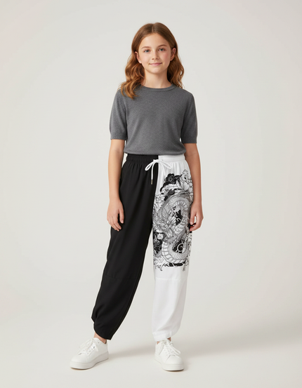 Pantalon Japonais Bicolore Dragon Ample Enfant - Multicolore Polyester