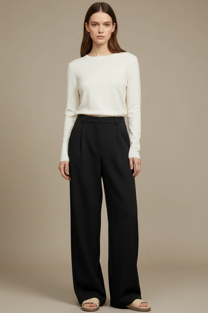 Pantalon Japonais Noir Ample Fluide Élégant Femme - Polyester