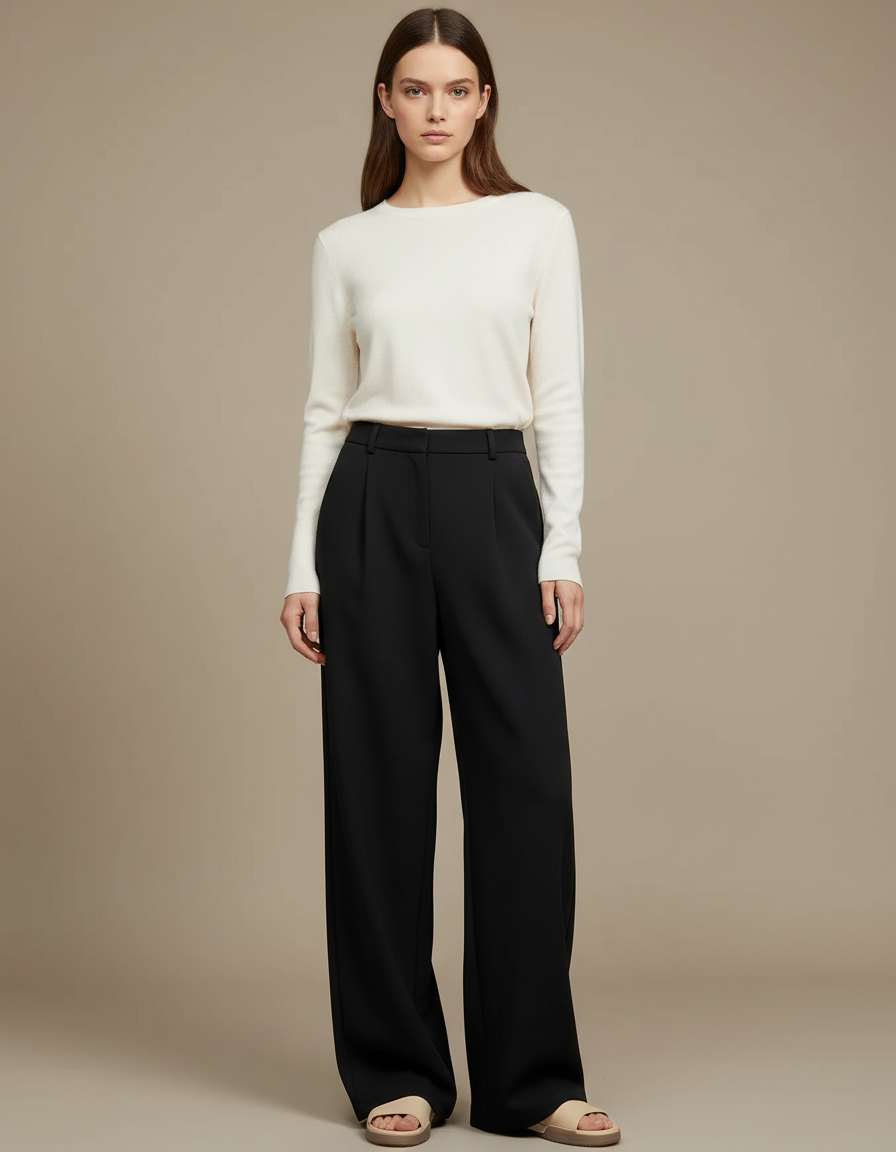 Pantalon Japonais Noir Ample Fluide Élégant Femme - Polyester