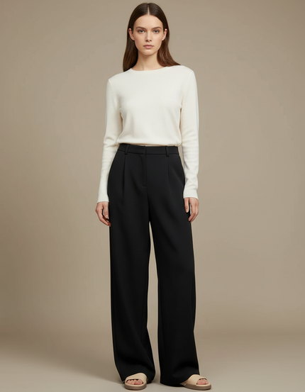 Pantalon Japonais Noir Ample Fluide Élégant Femme - Polyester
