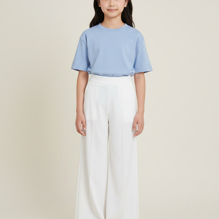 Pantalon Japonais Blanc Ample Fluide Fille Élégant - Polyester