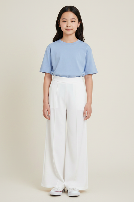 Pantalon Japonais Blanc Ample Fluide Fille Élégant - Polyester