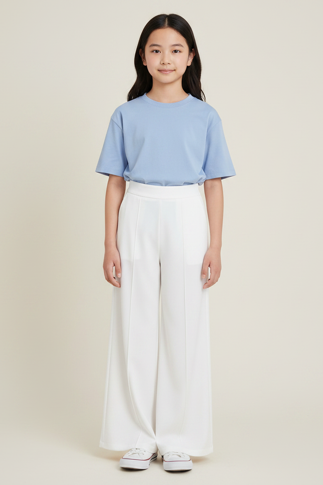 Pantalon Japonais Blanc Ample Fluide Fille Élégant - Polyester