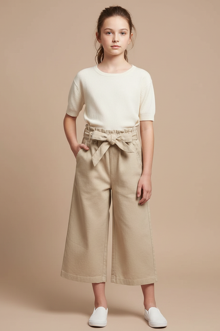 Pantalon Japonais Beige Coton Ample Culotte Enfant