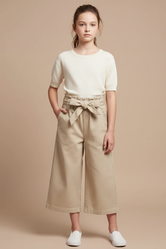 Pantalon Japonais Beige Coton Ample Culotte Enfant