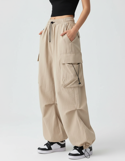 Pantalon Japonais Cargo Beige Ample Décontracté Femme - Polyester