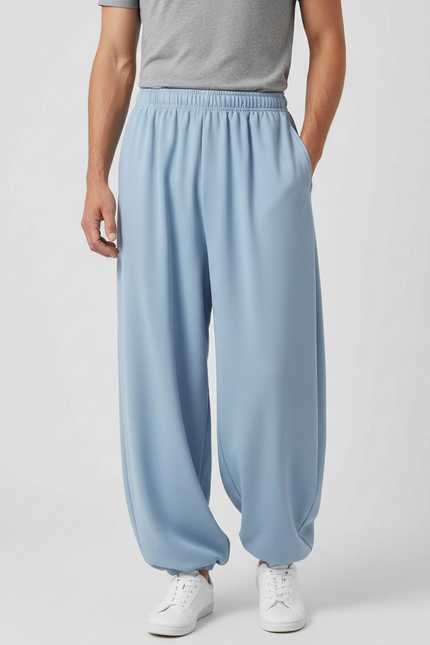 Pantalon Japonais Bleu Clair Ample Confortable Coton - Molleton