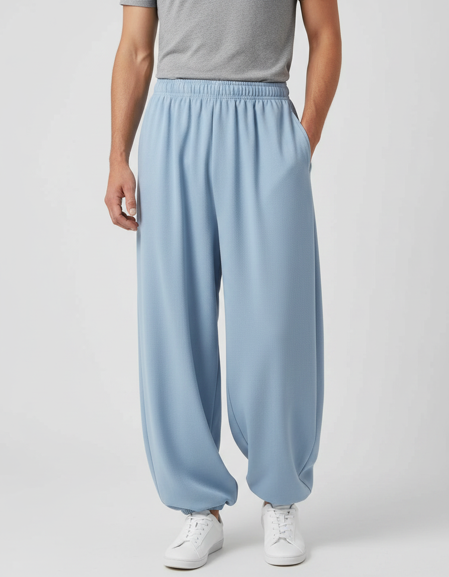Pantalon Japonais Bleu Clair Ample Confortable Coton - Molleton