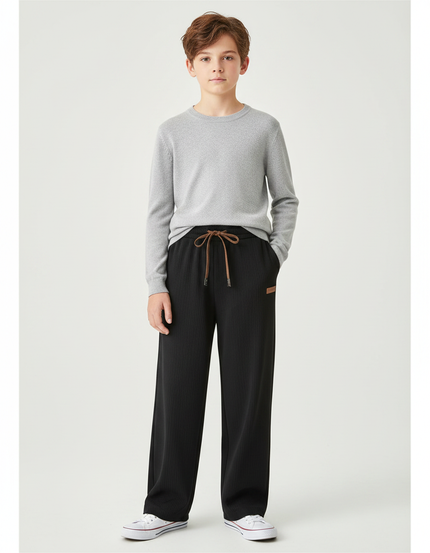 Pantalon Japonais Noir Côtelé Ample Décontracté Cordon - Cordé