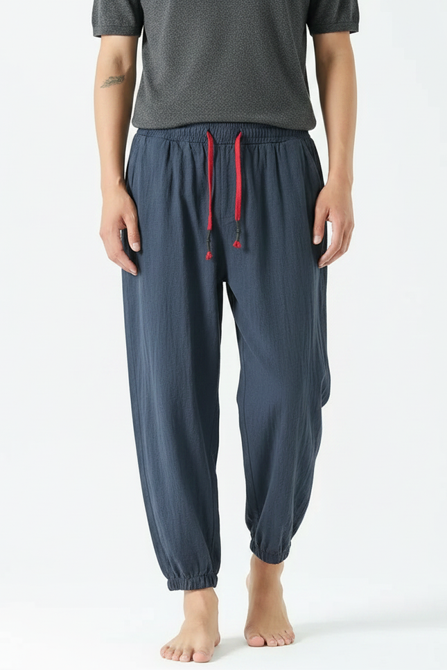 Pantalon Japonais Coton Lin Ample Sarouel Décontracté - Marine