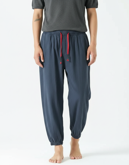 Pantalon Japonais Coton Lin Ample Sarouel Décontracté - Marine