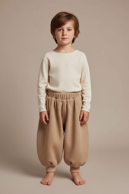 Pantalon Japonais Beige Côtelé Bouffant Confortable Enfant - Maille