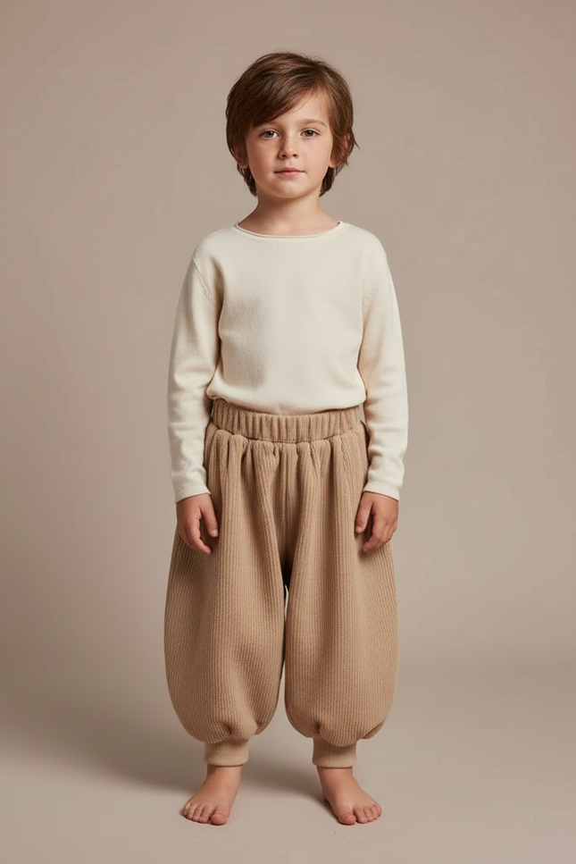 Pantalon Japonais Beige Côtelé Bouffant Confortable Enfant - Maille