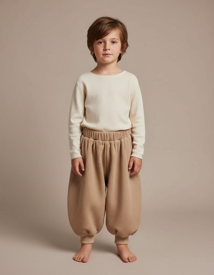 Pantalon Japonais Beige Côtelé Bouffant Confortable Enfant - Maille