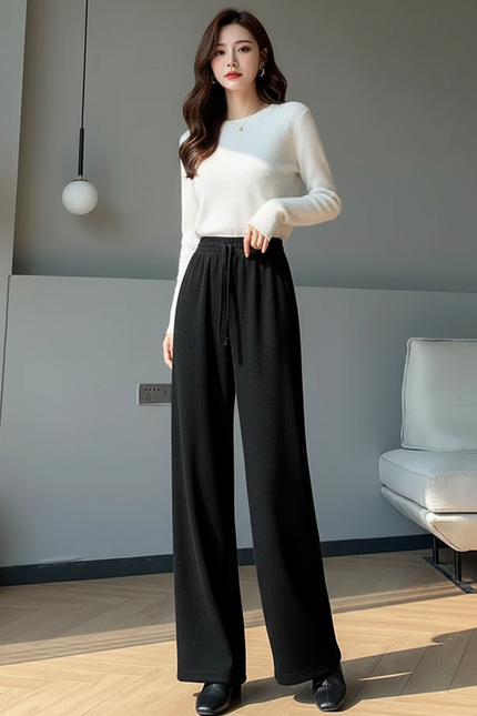 Pantalon Japonais Noir Large Doux Décontracté Femme - Maille