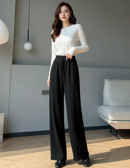 Pantalon Japonais Noir Large Doux Décontracté Femme - Maille
