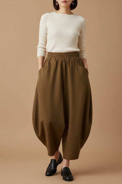 Pantalon Japonais Large Vert Kaki Confortable Ample - Viscose