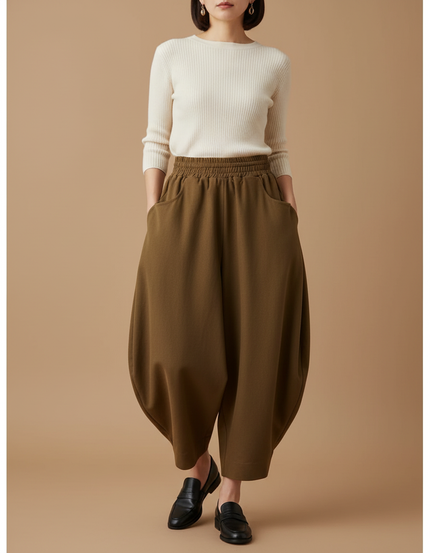 Pantalon Japonais Large Vert Kaki Confortable Ample - Viscose